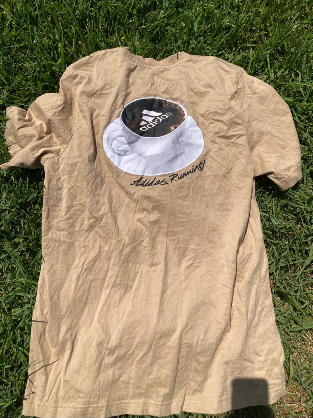 adidas Tan Tee with Coffee Cup Graphic